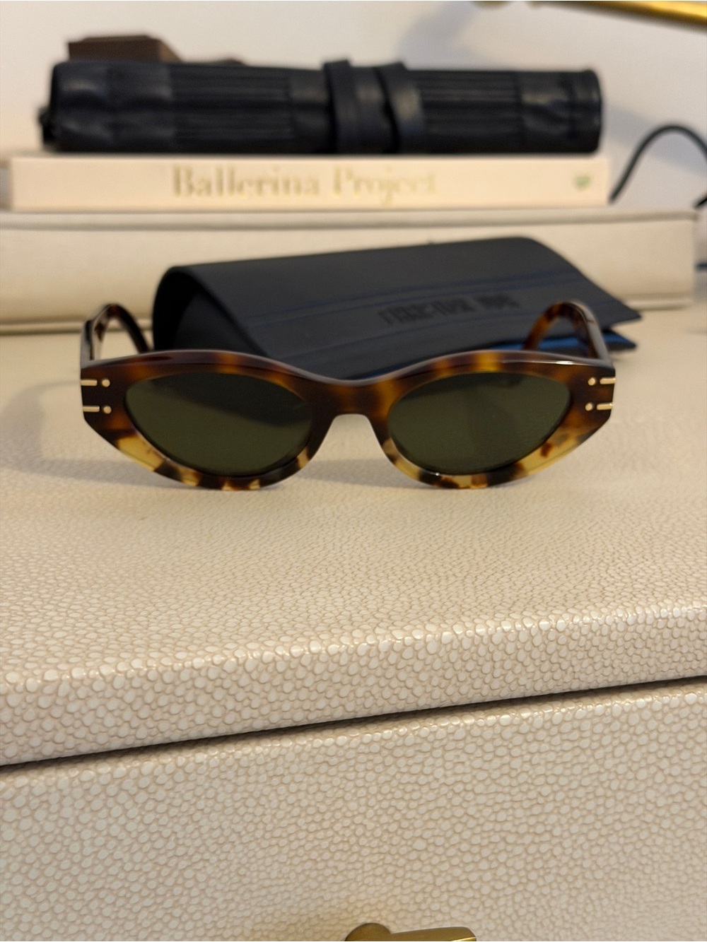 Dior Men's Tortoiseshell Sunglasses with Black Case and Gold Accents